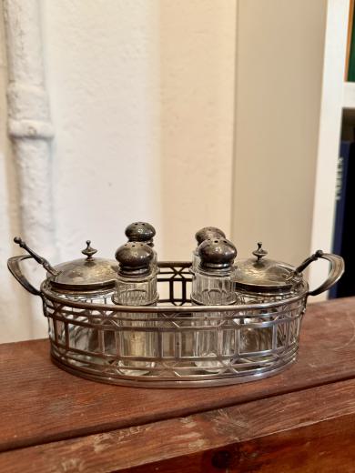 Silber-Gewürzset mit Glaseinsätzen aus Sterlingsilber